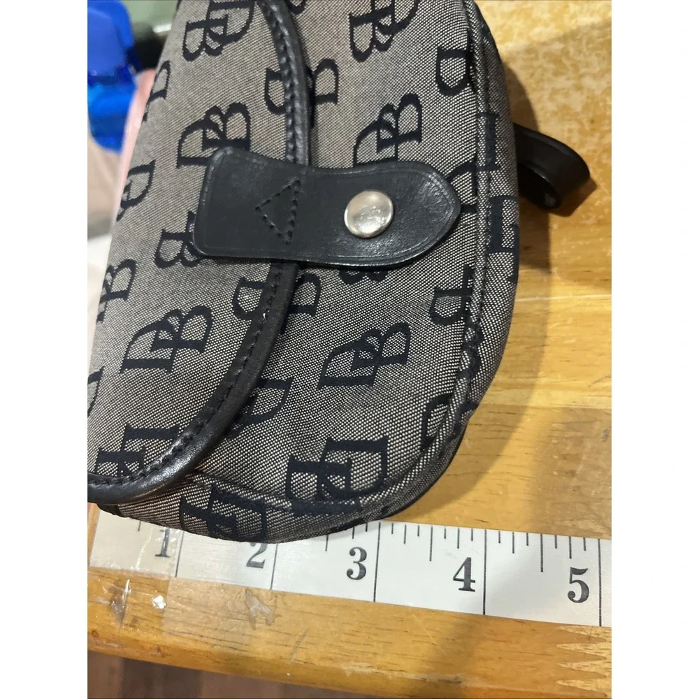 Dooney & Bourke Logo Navy Blue Wristlet Canvas‎ with Leather Trim 6x3.5